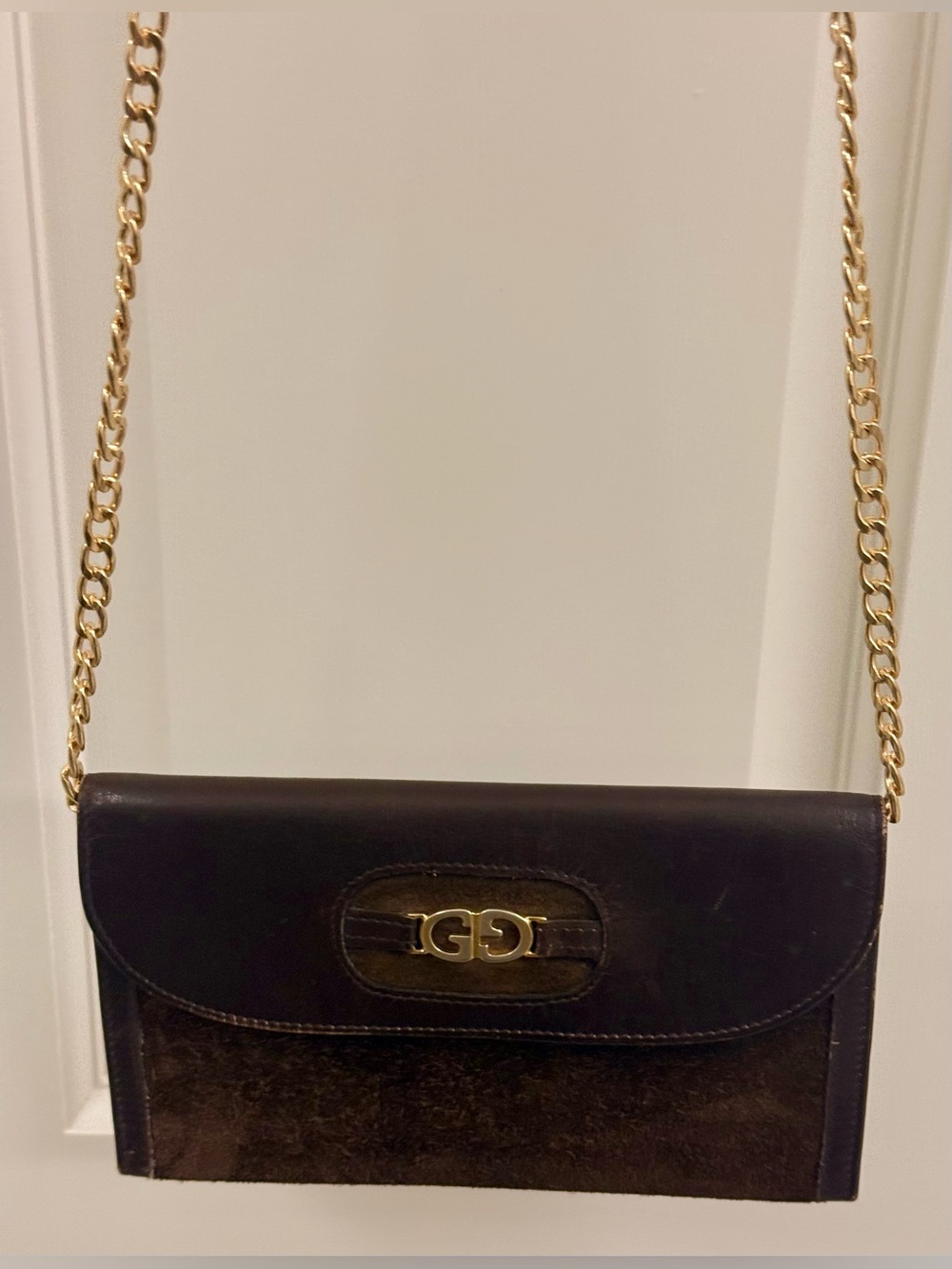 GUCCI Vintage Rare Retro Brown Leather Suede GG Interlocking Wallet W/ Crossbody